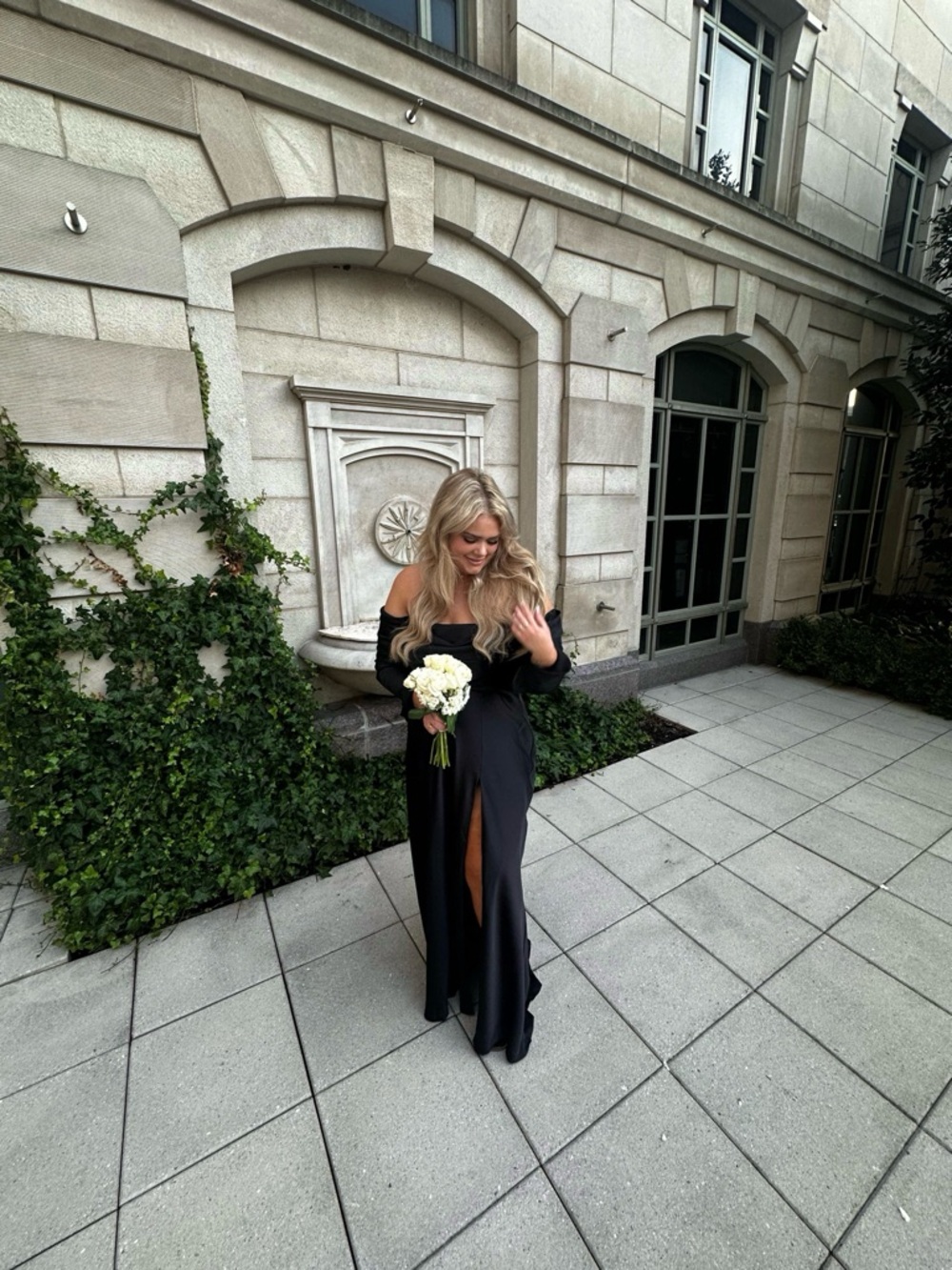 Birdy Grey Black Long-Sleeve Draped Maxi Dress